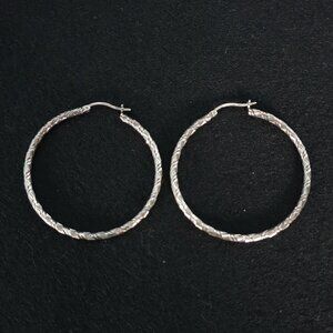 2’’ Vintage Mid-Century British D.H. Phillip 925 Silver Textured Hoop Earrings
